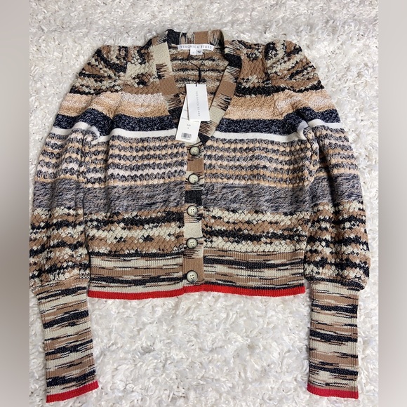 NWT Veronica Beard Cecily Mixed Knit Wool Cardigan Button Sweater Size XS - Picture 7 of 11
